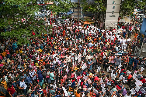 Junior doctors protest against rape and killing of a trainee doctor, at RG Kar Medical College and Hospital